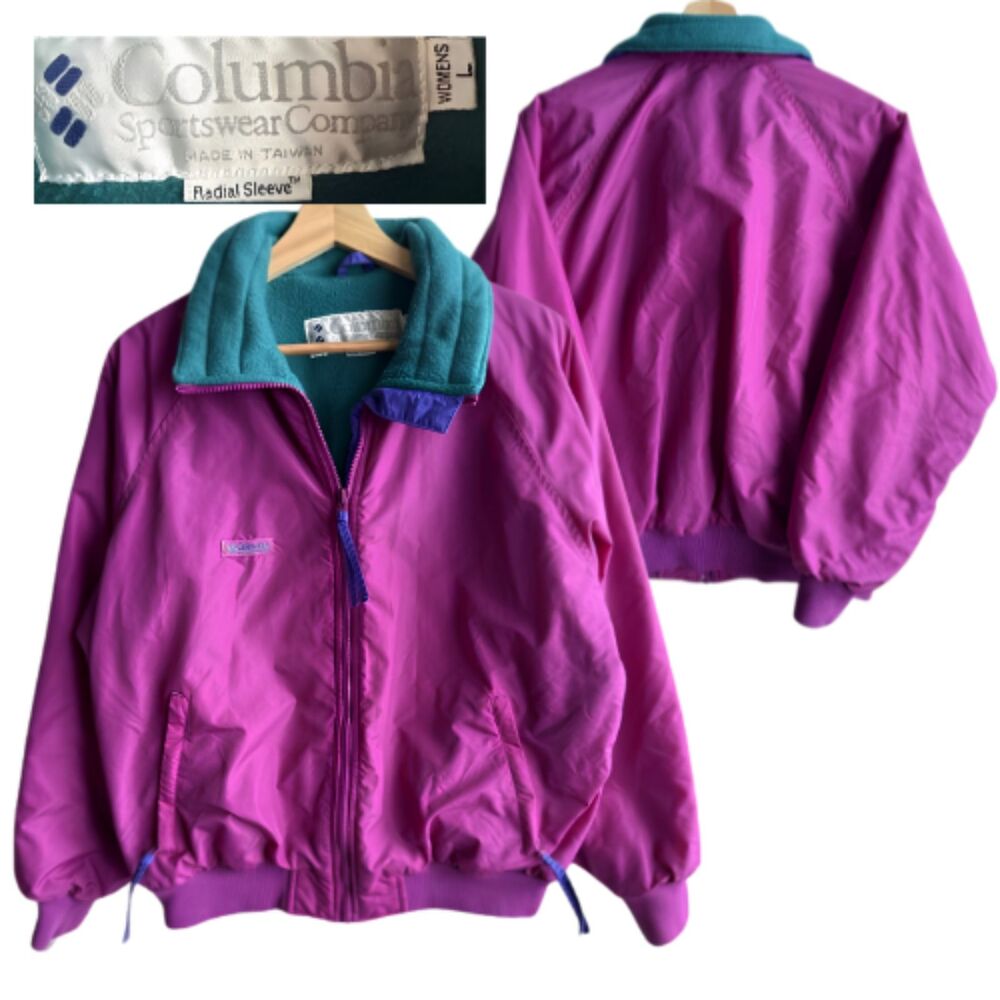 Vintage Columbia Sportswear Radial Sleeve Jacket Coat Women’s Large Nylon Purple